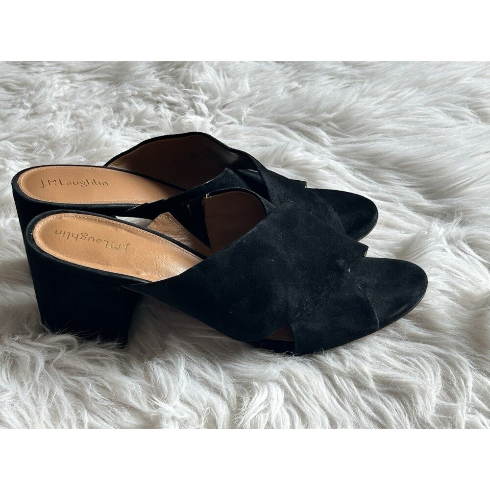 J. McLaughlin Women’s Size 11 Tribeca Black Suede Sandals 3” Heel Old Money